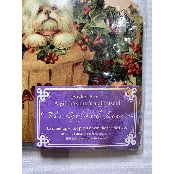 The Gifted Line Santa Claus Holly Dog Basket Card Box John Grossman 1989 NEW - Picture 2 of 3